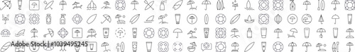 Collection of Signs of Umbrella, Sunscreen, Surfboard, Lifeline for apps, web sites, banners, infographics and other types of design