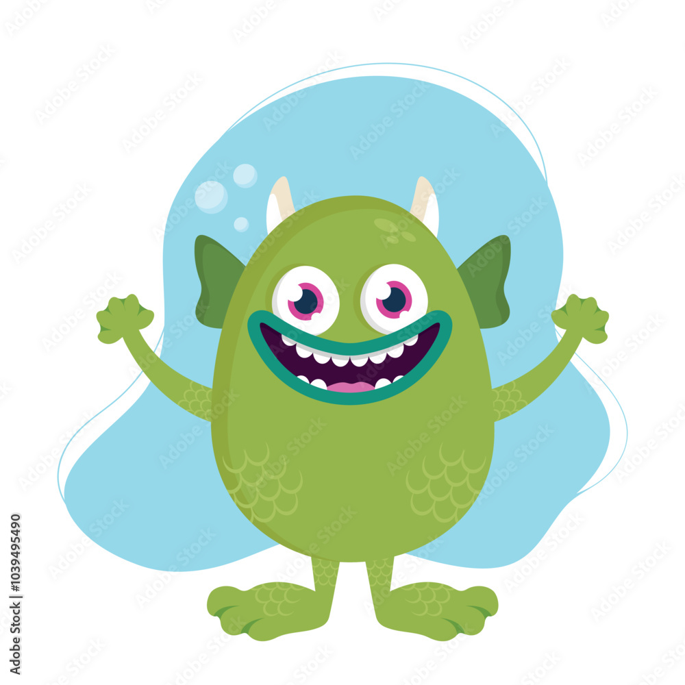 Fototapeta premium Cute cartoon sea monster. Funny green water creature in childish style isolated on white background. Vector illustration