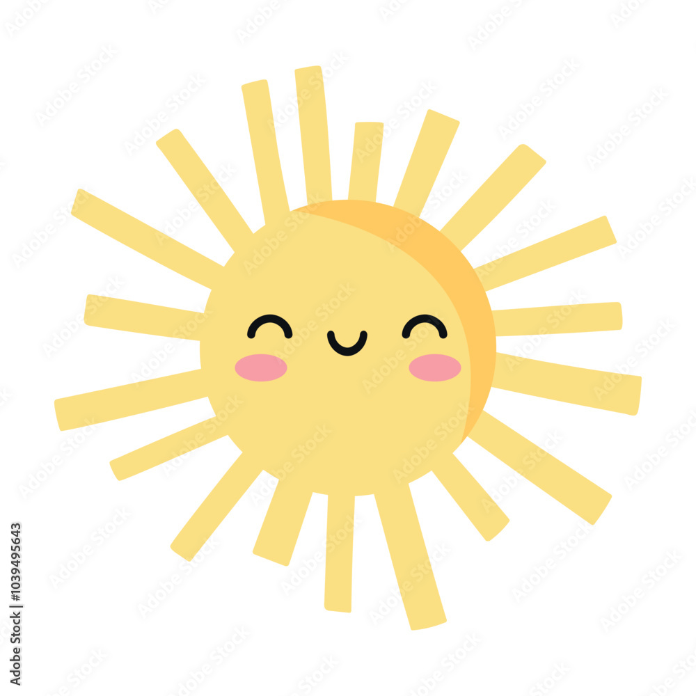 Cute smiling cartoon sun. Sun in childish style isolated on white background. Vector illustration Cute smiling cartoon sun. Sun in childish style isolated on white background. Vector illustration