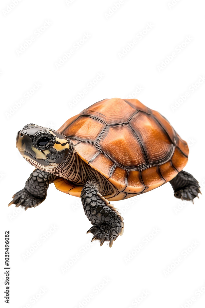 Fototapeta premium A baby turtle, isolate on white background, radiating cuteness with its tiny size and big eyes. cutout png