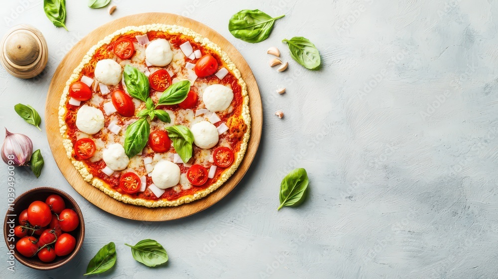 Delicious grain-free keto pizza featuring a cauliflower crust and packed with high protein for a healthy meal. Delicious grain-free keto pizza featuring a cauliflower crust and packed with high protein for a healthy meal.