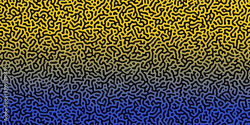 Abstract Reaction-diffusion Turing pattern natural texture yeallow and blue gradient color scheme. Linear design with biological algorithm psychedelic background. Reaction-diffusion or truing patter