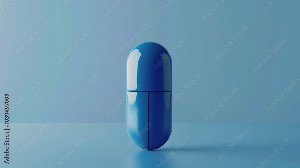 Blue medicine pill tablet float on blue background - a captivating and serene sight Blue medicine pill tablet float on blue background - a captivating and serene sight