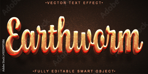 Cartoon Brown Earthworm Vector Fully Editable Smart Object Text Effect