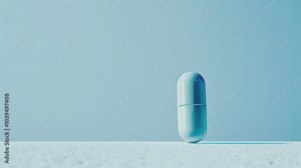 Blue medicine pill tablet float on blue background - a captivating and serene sight Blue medicine pill tablet float on blue background - a captivating and serene sight