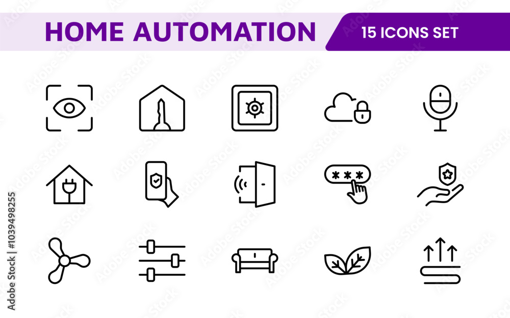 Home Automation Icon Set. Smart and intuitive icons for controlling lights, security, and devices, perfect for smart home apps, IoT interfaces, and tech-savvy branding. Home Automation Icon Set. Smart and intuitive icons for controlling lights, security, and devices, perfect for smart home apps, IoT interfaces, and tech-savvy branding.