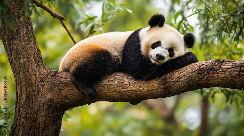 Lazy Panda Bear Sleeping on a Tree Branch
Lazy Panda Bear Sleeping on a Tree Branch