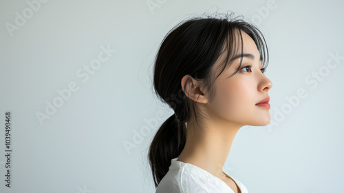 Minimalist profile portrait of a woman in soft lighting