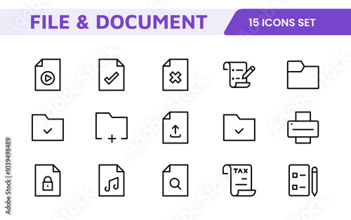 Document Management Icon Set. Streamlined icons for organizing, storing, and sharing files, perfect for productivity apps, cloud storage, and business workflows.