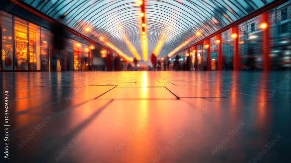 Illuminated tunnel with blurred figures Illuminated tunnel with blurred figures