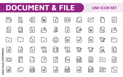 Document Management Icon Set. Streamlined icons for organizing, storing, and sharing files, perfect for productivity apps, cloud storage, and business workflows.