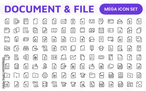 Document Management Icon Set. Streamlined icons for organizing, storing, and sharing files, perfect for productivity apps, cloud storage, and business workflows.