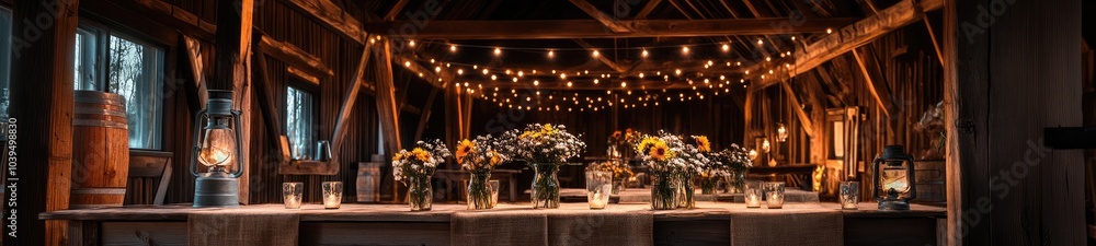 Rustic Farmhouse Birthday Setup with Wooden Tables and Burlap Table Runners in Boho Style Rustic Farmhouse Birthday Setup with Wooden Tables and Burlap Table Runners in Boho Style