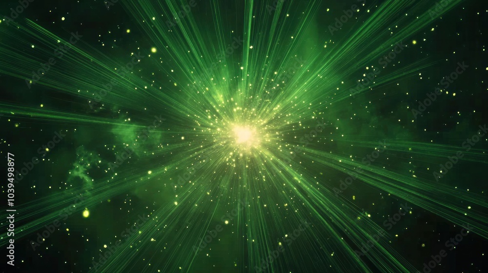 Naklejka premium Neon green laser light streaks background. Technology