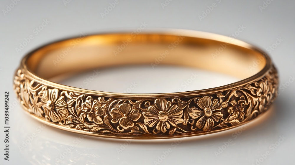 Antique gold bangle with ornate carvings displayed on a clean minimalistic surface highlighting its historical charm and intricate craftsmanship Antique gold bangle with ornate carvings displayed on a clean minimalistic surface highlighting its historical charm and intricate craftsmanship