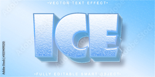 Cartoon White Blue Ice Vector Fully Editable Smart Object Text Effect