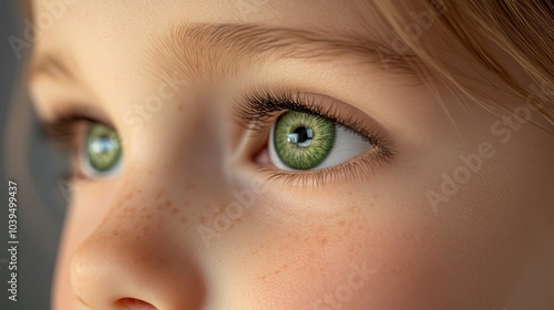  A tight shot of a child's face adorned with freckles, especially around the eyes