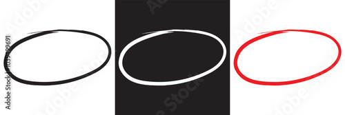 Hand drawn red circle. brush drawn highlight marker. Vector illustration isolated on white and black background. EPs 10