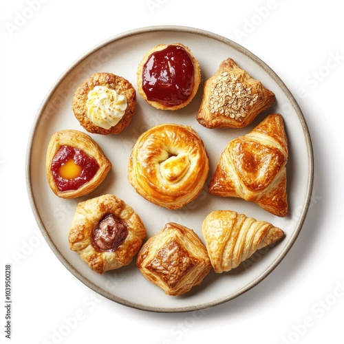 A plate of assorted pastries, showcasing a variety of sweet and flaky treats.