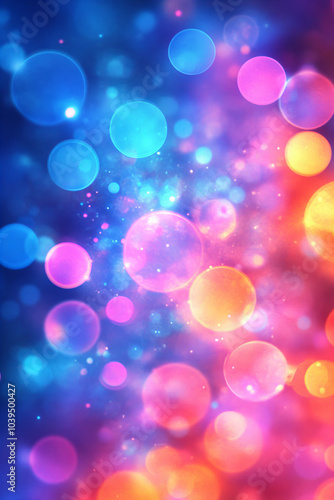 Vibrant Colorful Bokeh Lights Background with Glowing Abstract Circles in Festive Light Effect for Holiday or Event Celebration Design