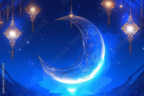 Moon of Reflection: The Significance of the Crescent Moon in Islamic Ramadan, generative ai