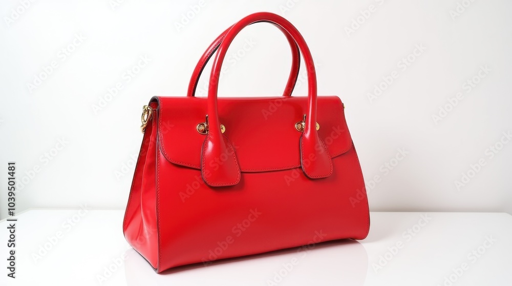 A stylish red handbag with gold accents elegantly placed on a white backdrop, capturing attention with its vibrant color and luxurious details. A stylish red handbag with gold accents elegantly placed on a white backdrop, capturing attention with its vibrant color and luxurious details.