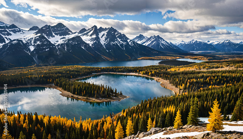 Reflets d'automne dans les montagnes enneigées