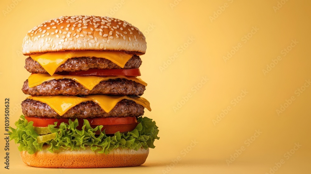 Delicious Triple Cheeseburger with Fresh Ingredients