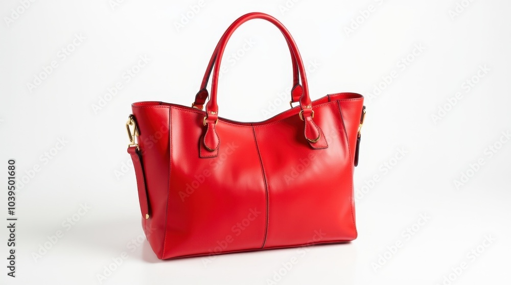 A stylish red handbag with gold accents elegantly placed on a white backdrop, capturing attention with its vibrant color and luxurious details. A stylish red handbag with gold accents elegantly placed on a white backdrop, capturing attention with its vibrant color and luxurious details.