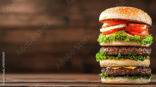 Fresh and Tasty Burger on Unicolor Background