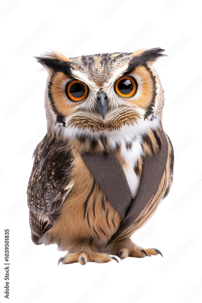 Naklejka premium An owl in a suit, isolate on white background, adding a comical and formal appearance. cutout png