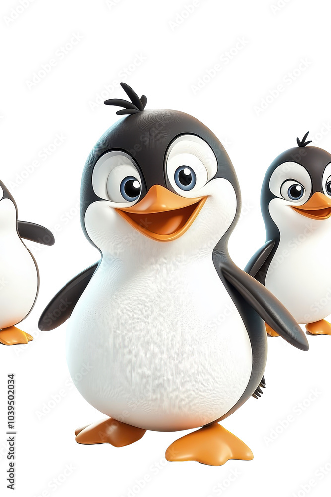 Fototapeta premium A 3D cartoon penguin character, isolate on white background, with big eyes and exaggerated features. cutout png