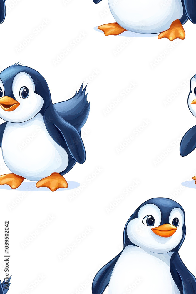 Obraz premium A seamless pattern of flat style penguins, isolate on white background, arranged in a playful, repeating design. cutout png