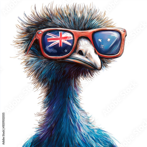 emu with an Australian flag and sunglasses background .vectors . Australia Day