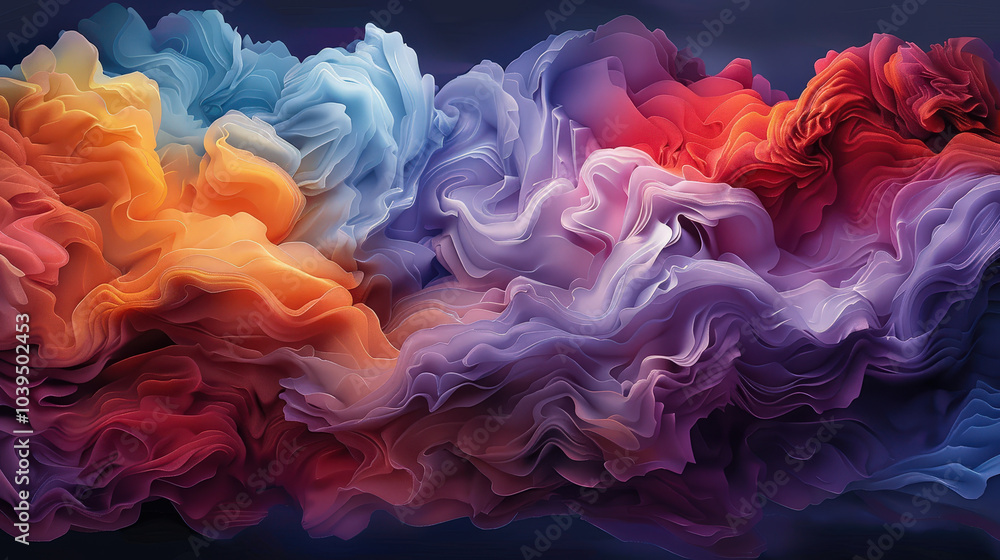 Obraz premium Vibrant abstract waves of color blend seamlessly, creating stunning visual experience. flowing forms evoke sense of movement and depth, captivating viewers imagination