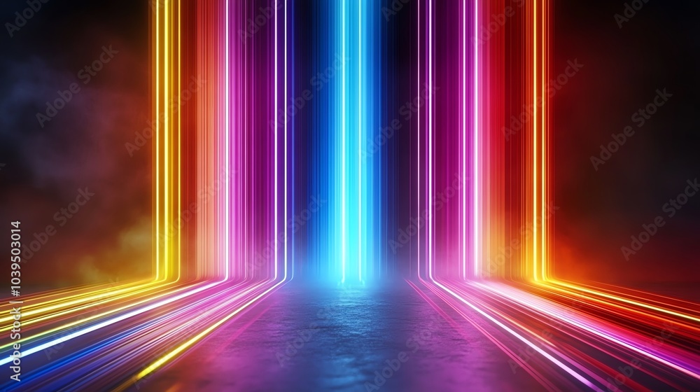 Vibrant neon lights creating a futuristic atmosphere with colorful beams. Vibrant neon lights creating a futuristic atmosphere with colorful beams.