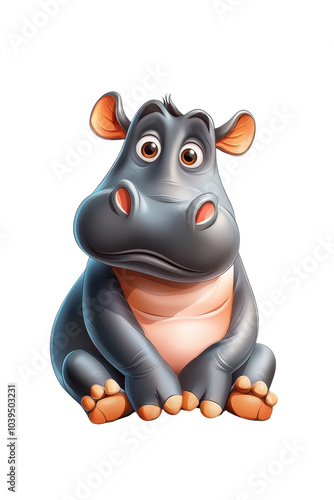 A flat style illustrated hippo, isolate on white background, featuring bright colors and cheerful designs. cutout png photo