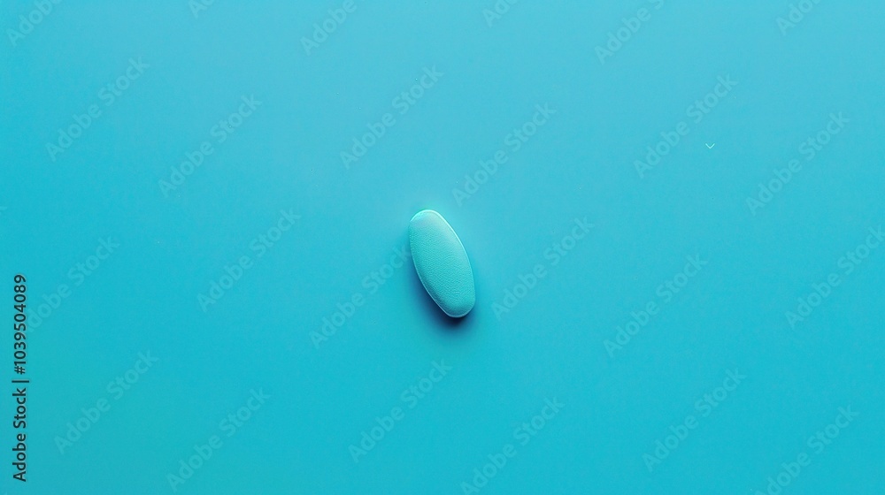 Blue medicine pill tablet float on blue background - a captivating and serene sight Blue medicine pill tablet float on blue background - a captivating and serene sight