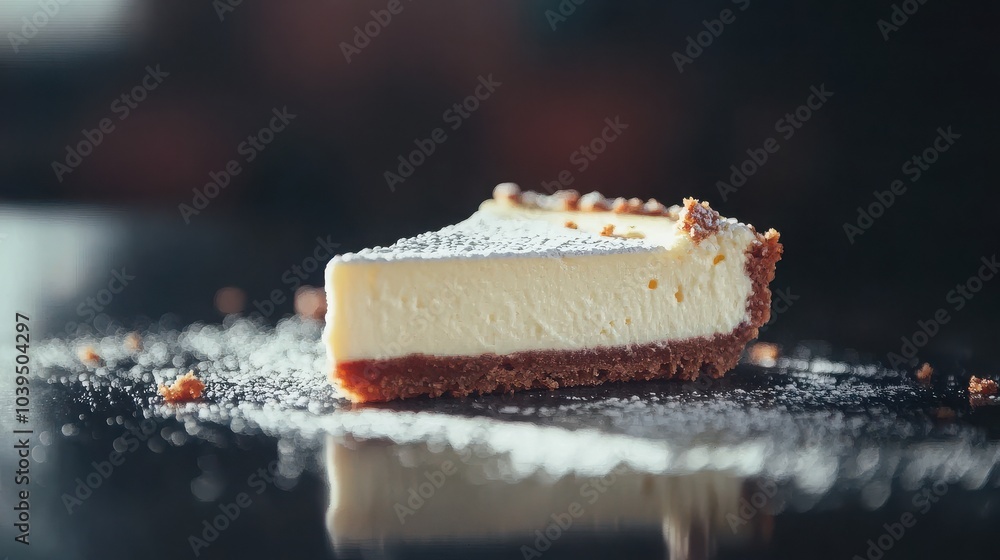 Simple Homemade Cheesecake Slice on Dark Background