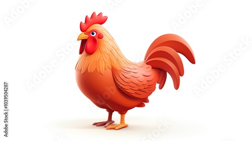 A colorful and cheerful cartoon rooster stands proudly. Isolated on white background. farm-themed designs. photo