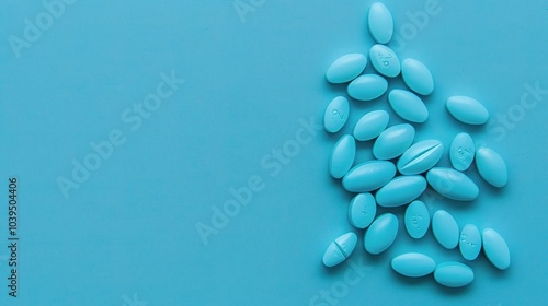 Blue medicine pill tablet float on blue background - a captivating and serene sight