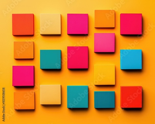 Vibrant square blocks arranged on a bright background, perfect for showcasing creativity and color in design projects.