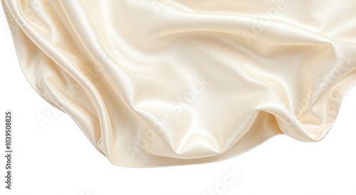 Soft and smooth ivory silk fabric with gentle folds, isolated on white. Perfect for luxury, fashion, or textile designs.