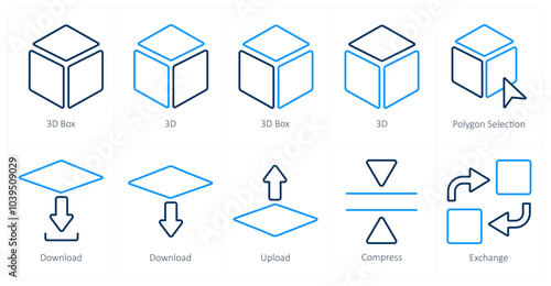 A set of 10 editing tools icons as 3d box, 3d, polygon selection