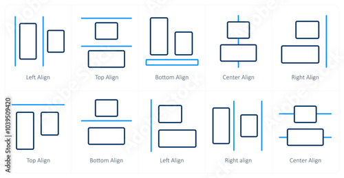 A set of 10 editing tools icons as left align, top align, bottom align