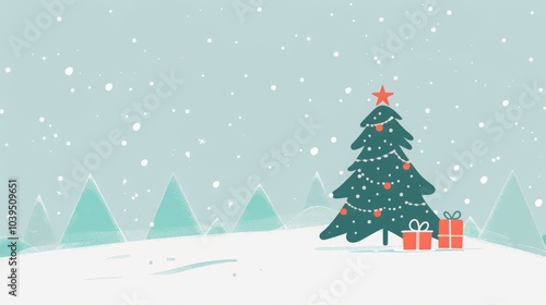 Christmas background with tree and snow illustration.