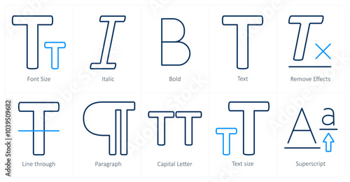 A set of 10 editing tools icons as font size, italic, bold