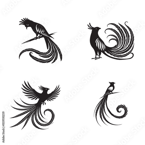 Collection of Red-legged seriema Vector illustration - Cute Cariama cristata Bird Silhouette Design
