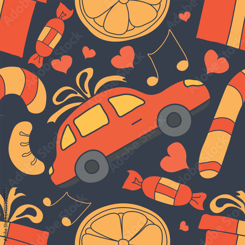 Seamless christmas pattern. New year background. Colored illustration with christmas icons