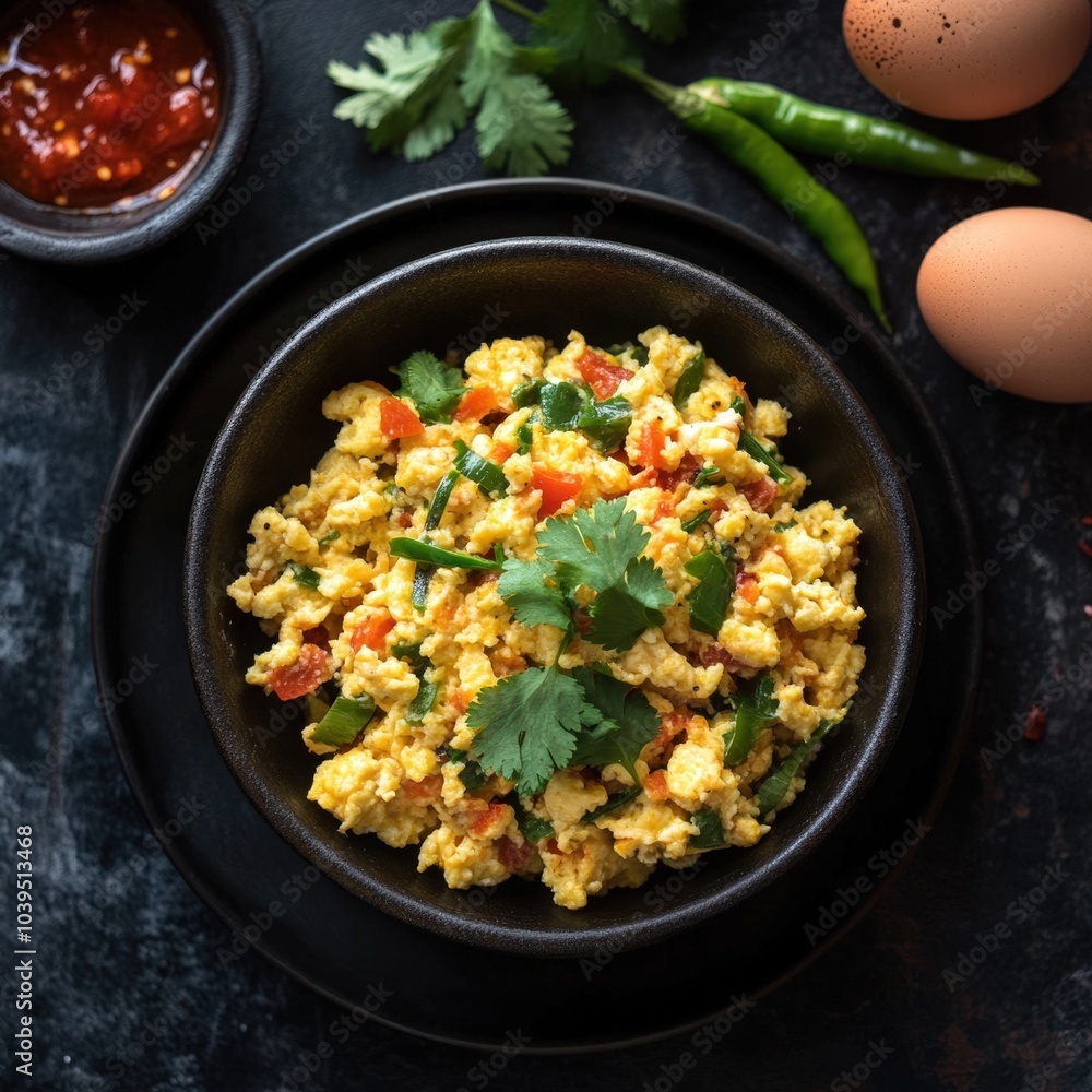 Scrambled eggs with vegetables and herbs Scrambled eggs with vegetables and herbs